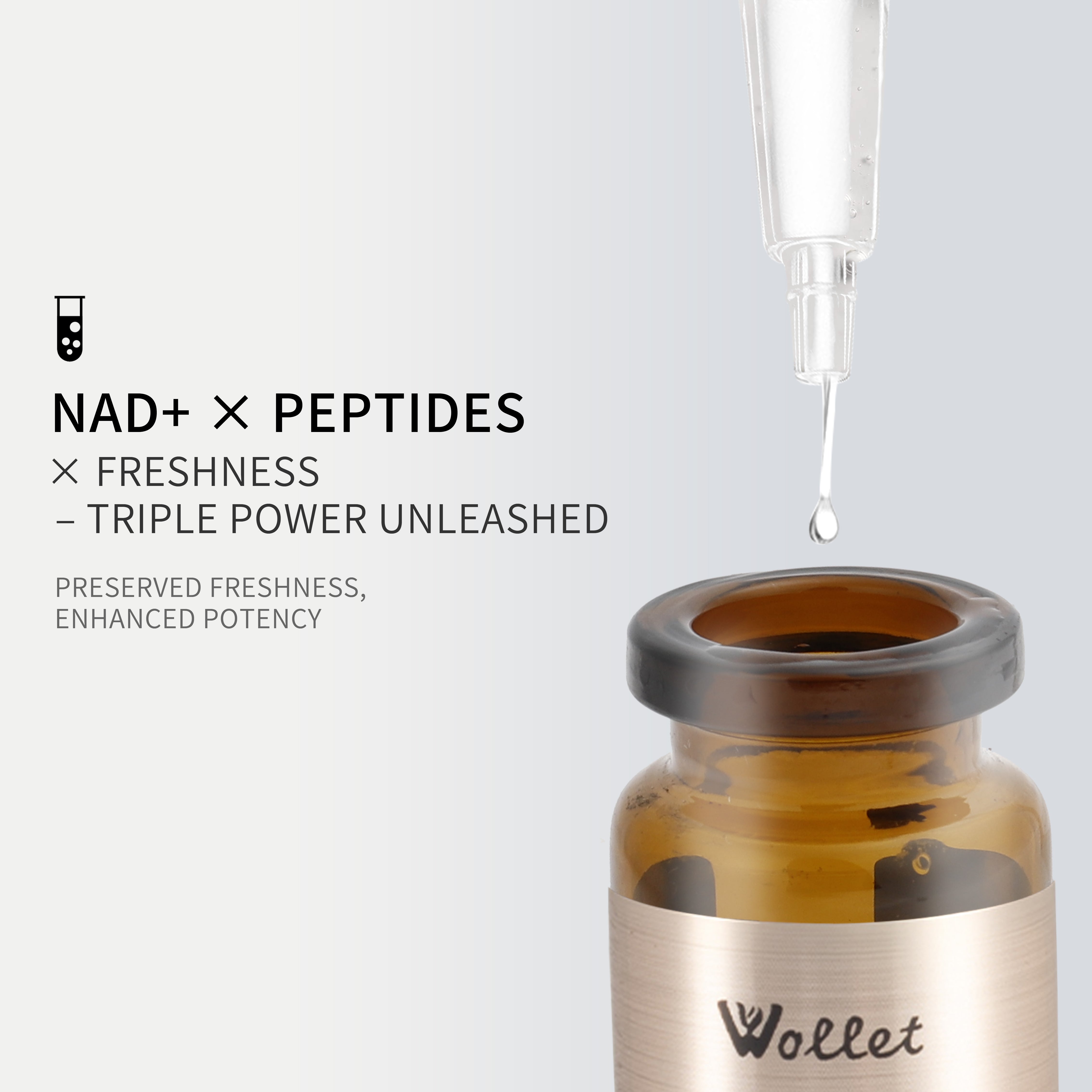 NAD+ Nicotinamide Riboside Anti Aging Serum with Collagen Peptides – Brightening, Wrinkle Repair & Firming | Freeze-Dried, Dual-Chamber, Fragrance-Free